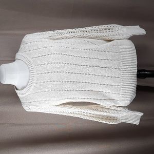 GAP cream soft knit sweater with puff sleeves cozy chic cottagecore, size medium